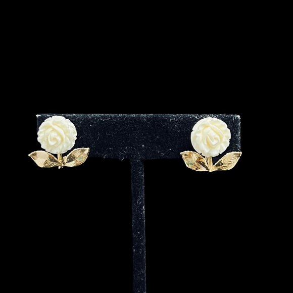 Vintage Karen Lynne Ivory Rose 12k Gold Filled Screw Back  Vintage Karen Lynne Ivory Rose 12k Gold Filled Screw Back Earrings (5283)